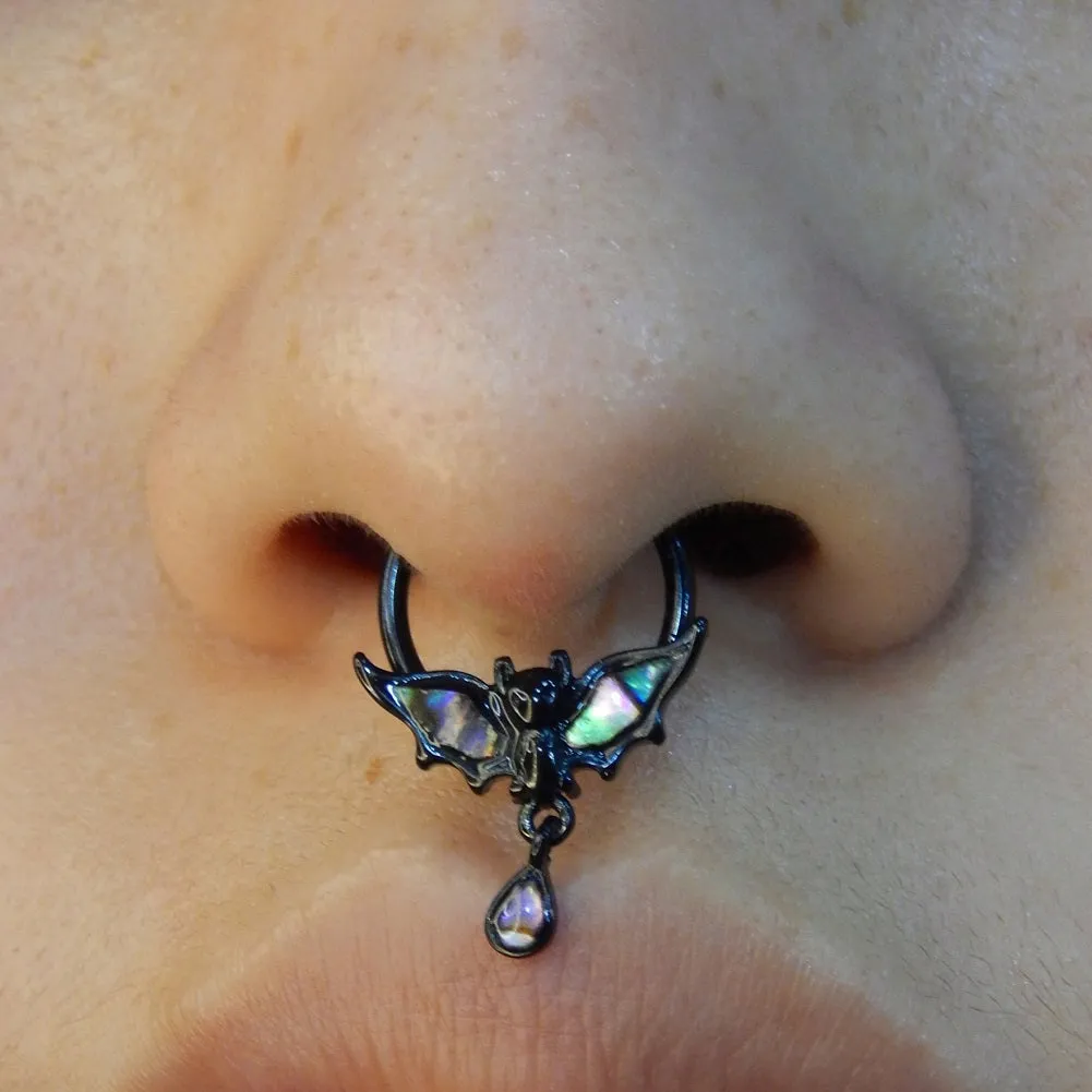 16G Abalone Shell Bat Dangle Hinged Segment Septum Ring