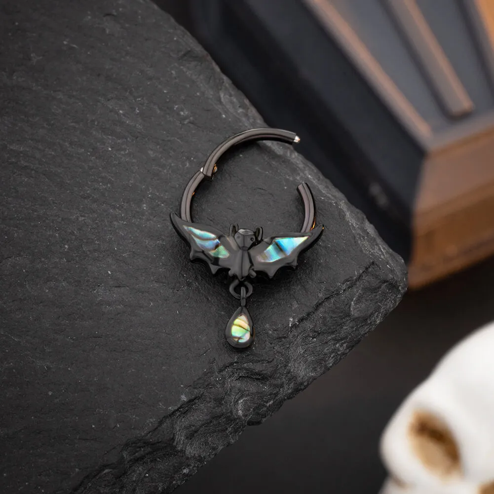 16G Abalone Shell Bat Dangle Hinged Segment Septum Ring