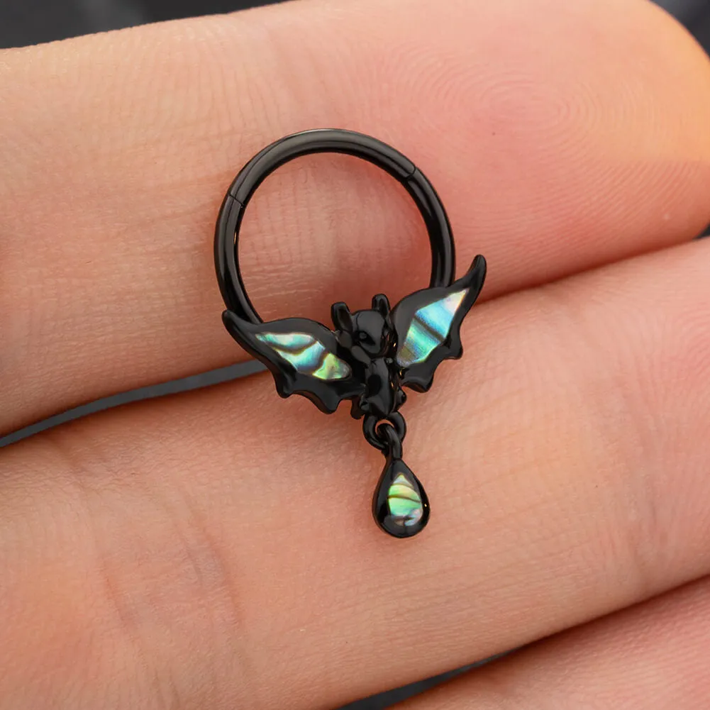 16G Abalone Shell Bat Dangle Hinged Segment Septum Ring