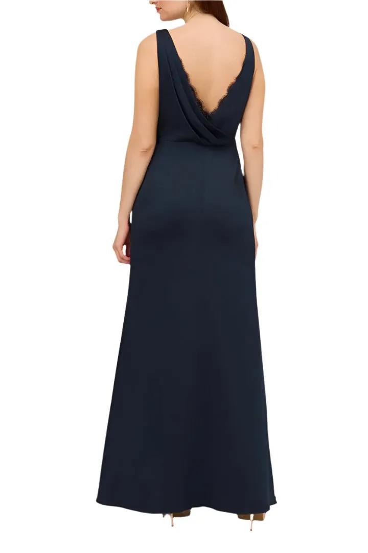 Adrianna Papell V-neck sleeveless solid satin crepe mermaid gown