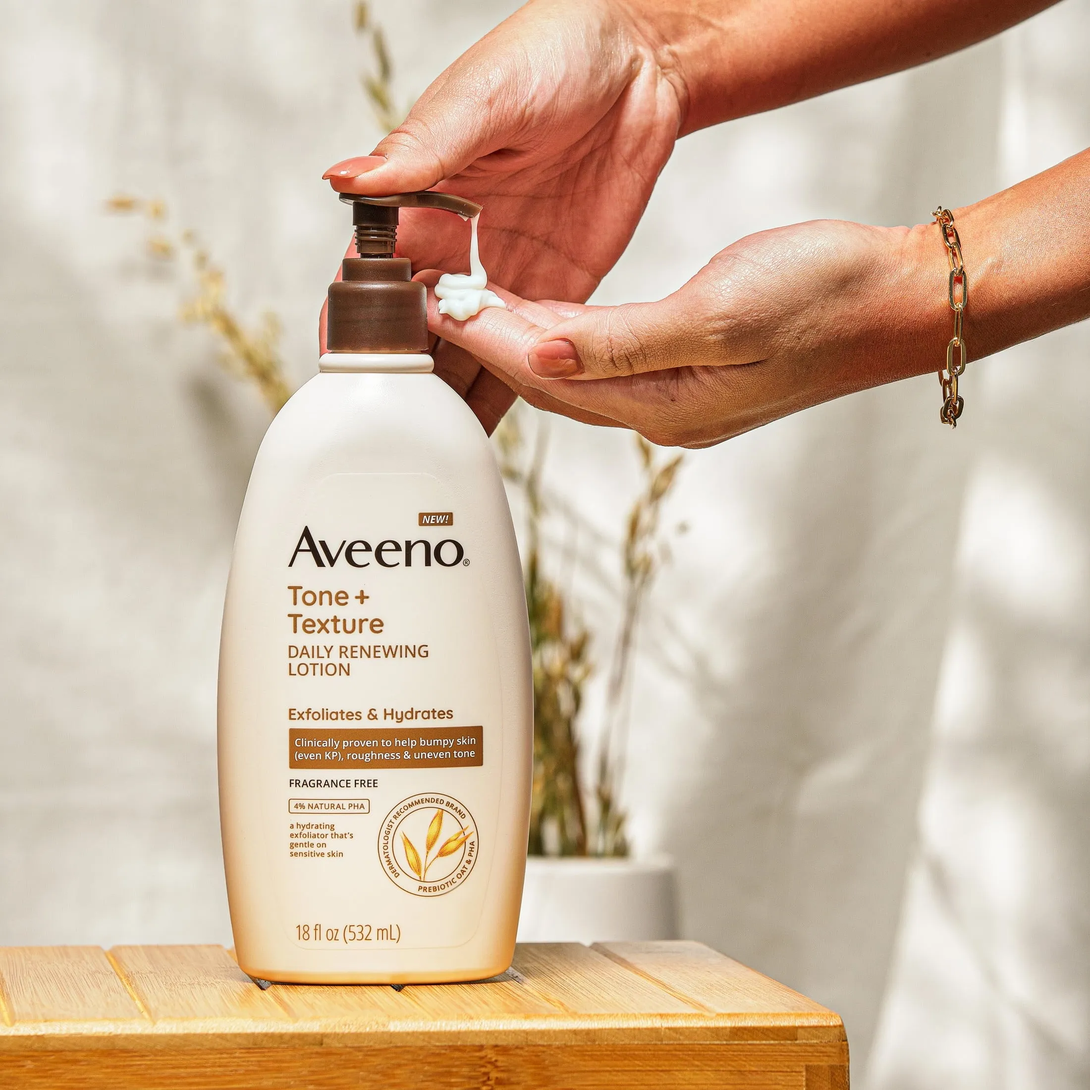 Aveeno Tone   Texture Renewing Hand and Body Lotion for Sensitive Skin, Fragrance Free, 18 oz