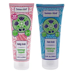 Body and Face Scrub Kit by Human Kind for Unisex - 2 Pc Kit 6.76oz Body Scrub, 3.3oz Face Scrub