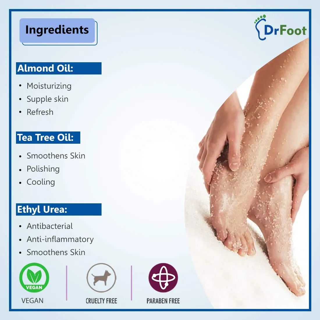 Dr Foot Foot Scrub with Tea Tree, Sweet Almond Oil | Exfoliator Dry Skin Remover, Softens for Thick Cracked Dry Heel Feet | Paraben Free - 100gm (Pack of 2)