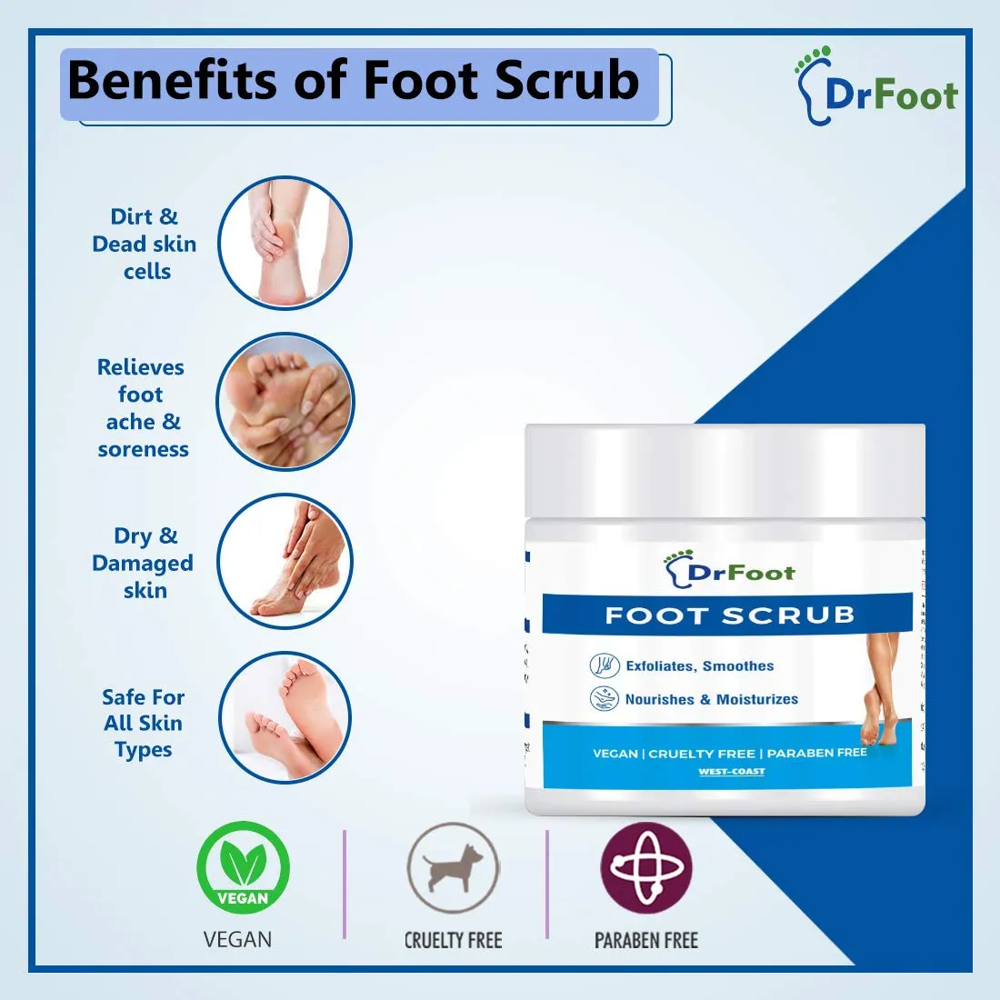 Dr Foot Foot Scrub with Tea Tree, Sweet Almond Oil | Exfoliator Dry Skin Remover, Softens for Thick Cracked Dry Heel Feet | Paraben Free - 100gm (Pack of 3)