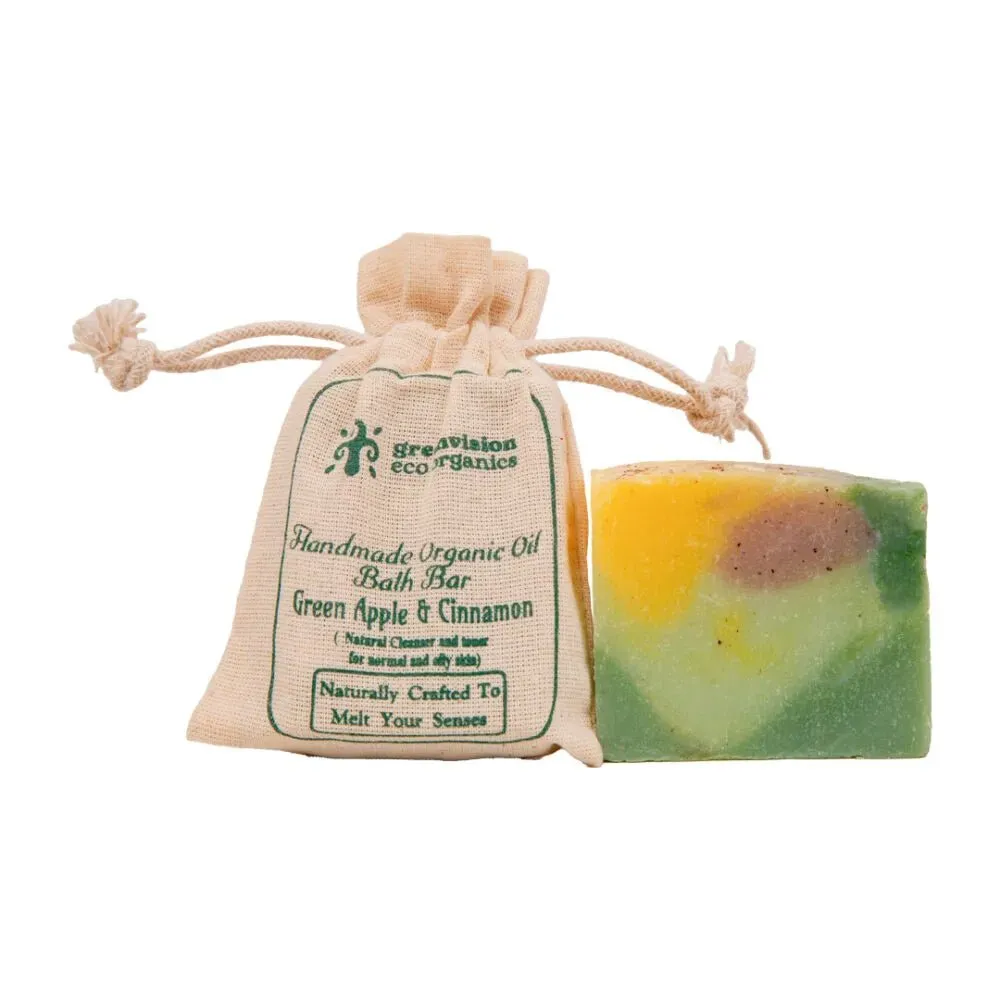 Handmade Organic Oil Bath Bar Green Apple & Cinnamon (Natural Cleanser and toner for normal and oily skin)100gm - Pack of 2