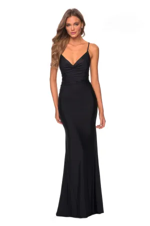 LA FEMME - 28984 - Floor-Length Jersey Prom Dress with Draped V-Neckline