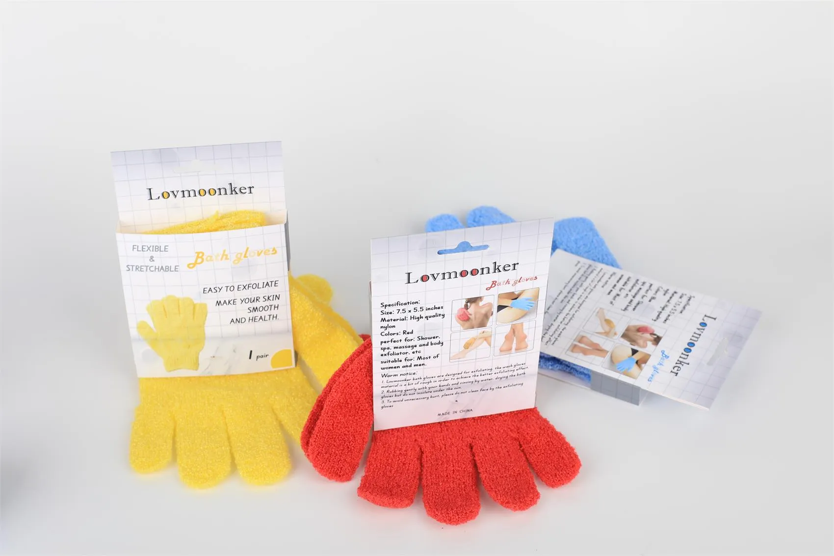 Lovmoonker 3 Pairs Exfoliating Gloves Exfoliator Shower Glove Body Scrubber Bath Gloves for Shower, Spa, Massage, Body Scrub