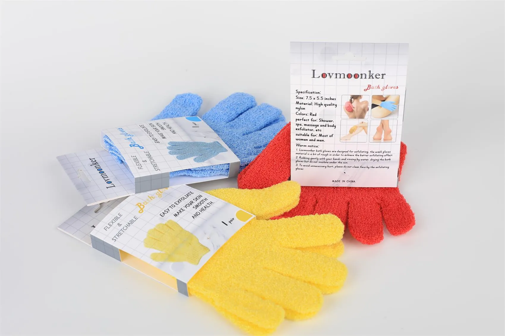 Lovmoonker 3 Pairs Exfoliating Gloves Exfoliator Shower Glove Body Scrubber Bath Gloves for Shower, Spa, Massage, Body Scrub