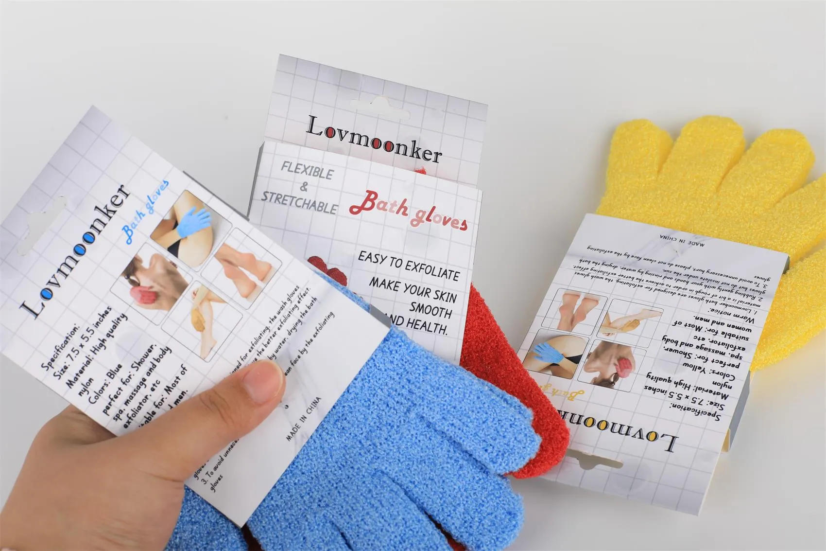 Lovmoonker 3 Pairs Exfoliating Gloves Exfoliator Shower Glove Body Scrubber Bath Gloves for Shower, Spa, Massage, Body Scrub