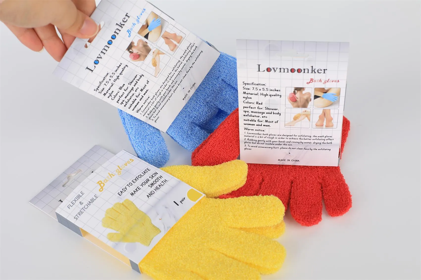 Lovmoonker 3 Pairs Exfoliating Gloves Exfoliator Shower Glove Body Scrubber Bath Gloves for Shower, Spa, Massage, Body Scrub