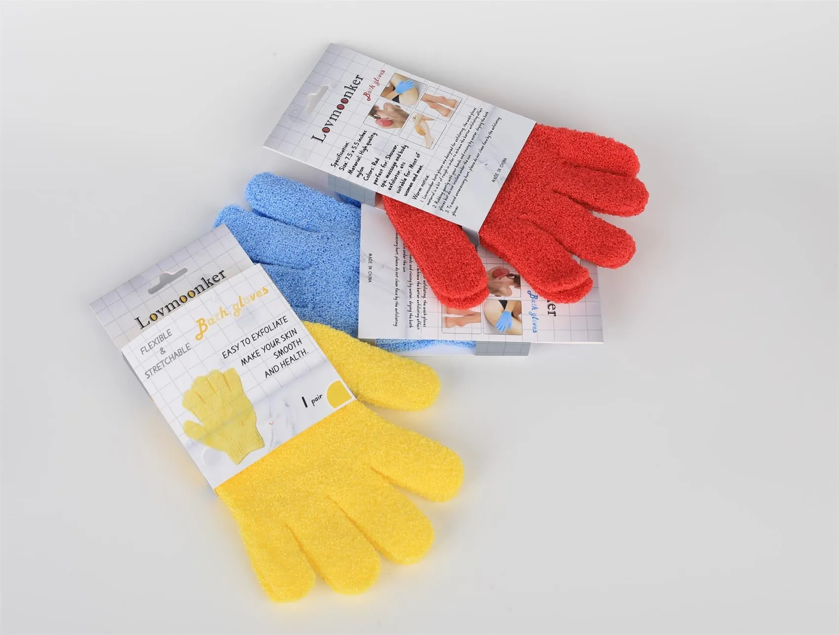 Lovmoonker 3 Pairs Exfoliating Gloves Exfoliator Shower Glove Body Scrubber Bath Gloves for Shower, Spa, Massage, Body Scrub