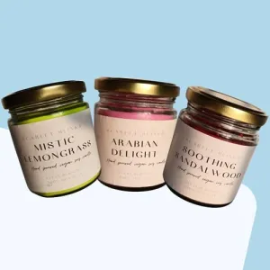 Scarlet Blinks Arabian Delight | Soothing Sandal Wood | Mistic Lemon Grass | Soy Wax Candles | Aroma Therapy Candles | Burning Time:-45 HRS Pack of 3