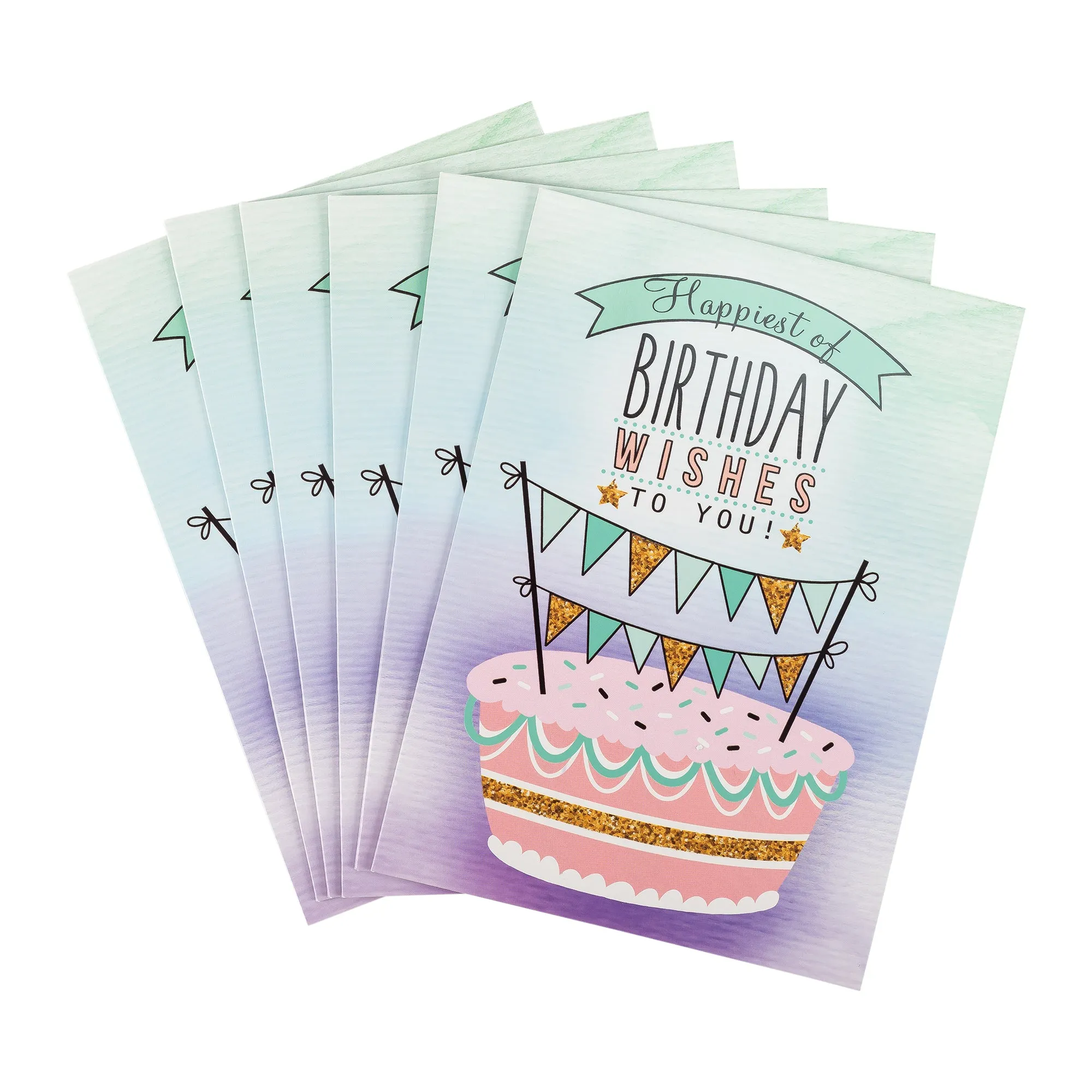 Single Cards: Birthday, Wishes, Happiest of Birthday Wishes to you (Set of 6)