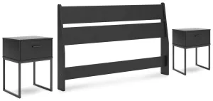 Socalle Full Panel Headboard with 2 Nightstands in Black