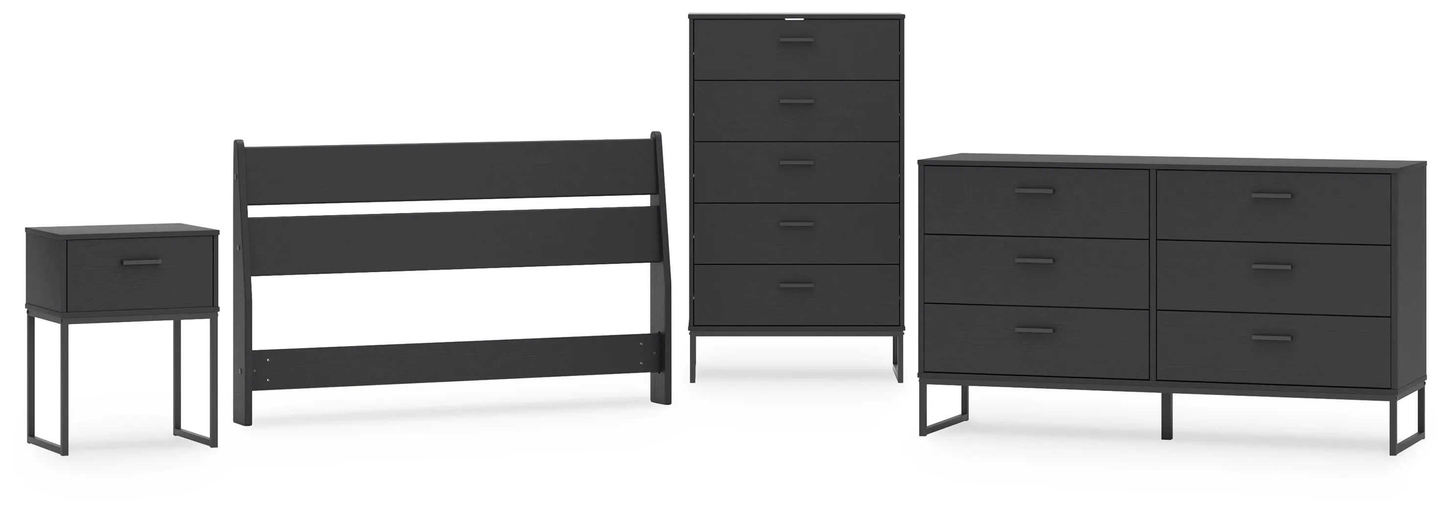 Socalle Full Panel Headboard with Dresser, Chest and Nightstand in Black