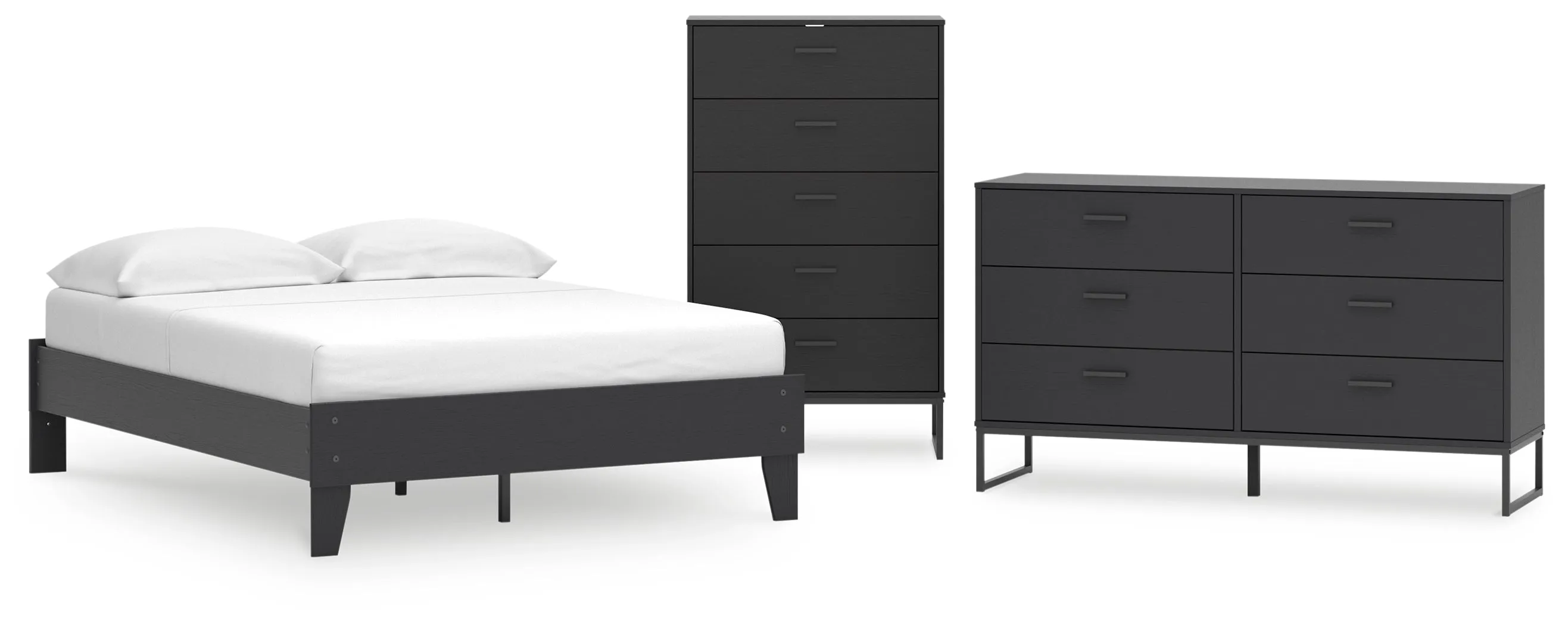 Socalle Full Platform Bed with Dresser and Chest in Black