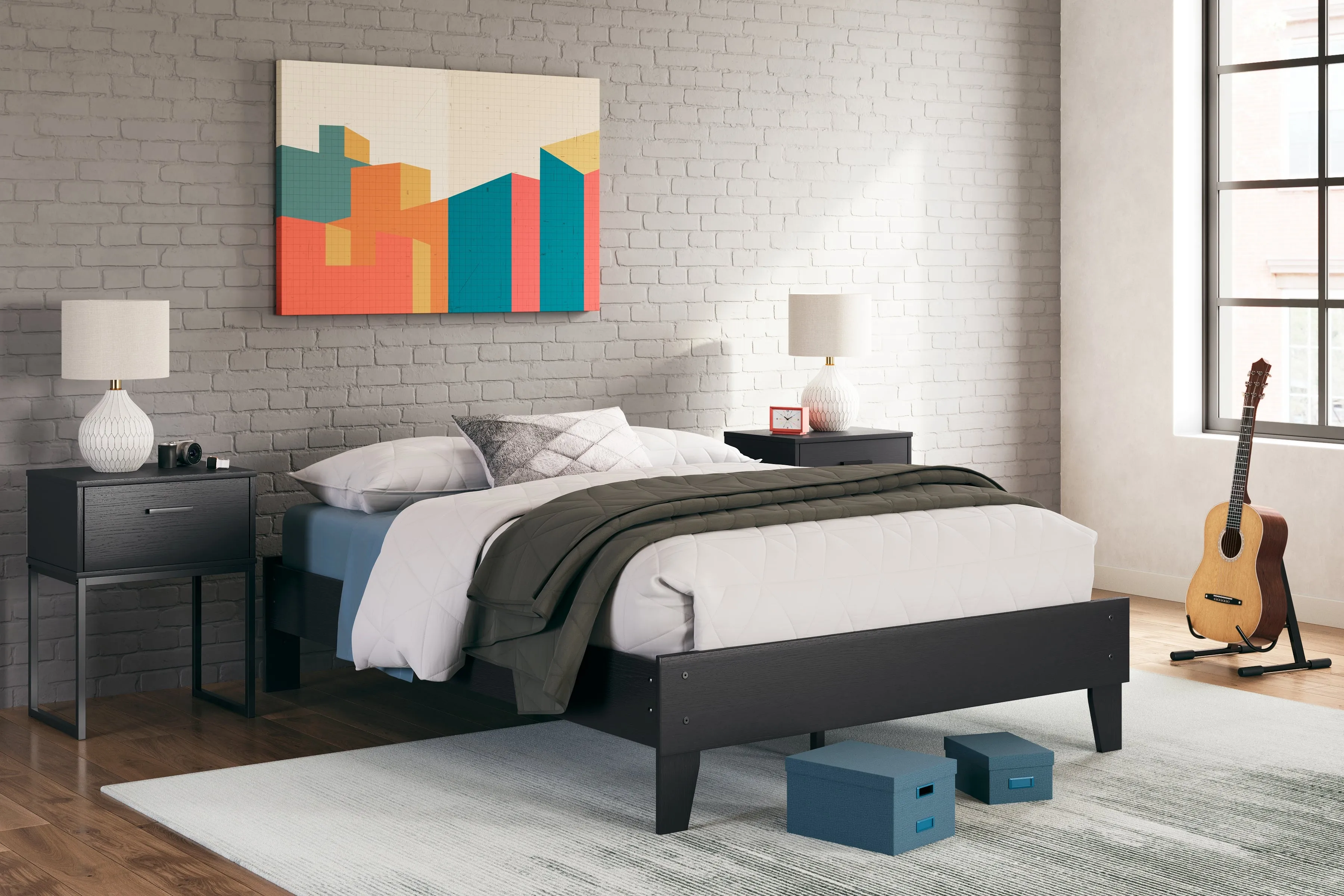 Socalle Full Platform Bed with Dresser and Nightstand in Black