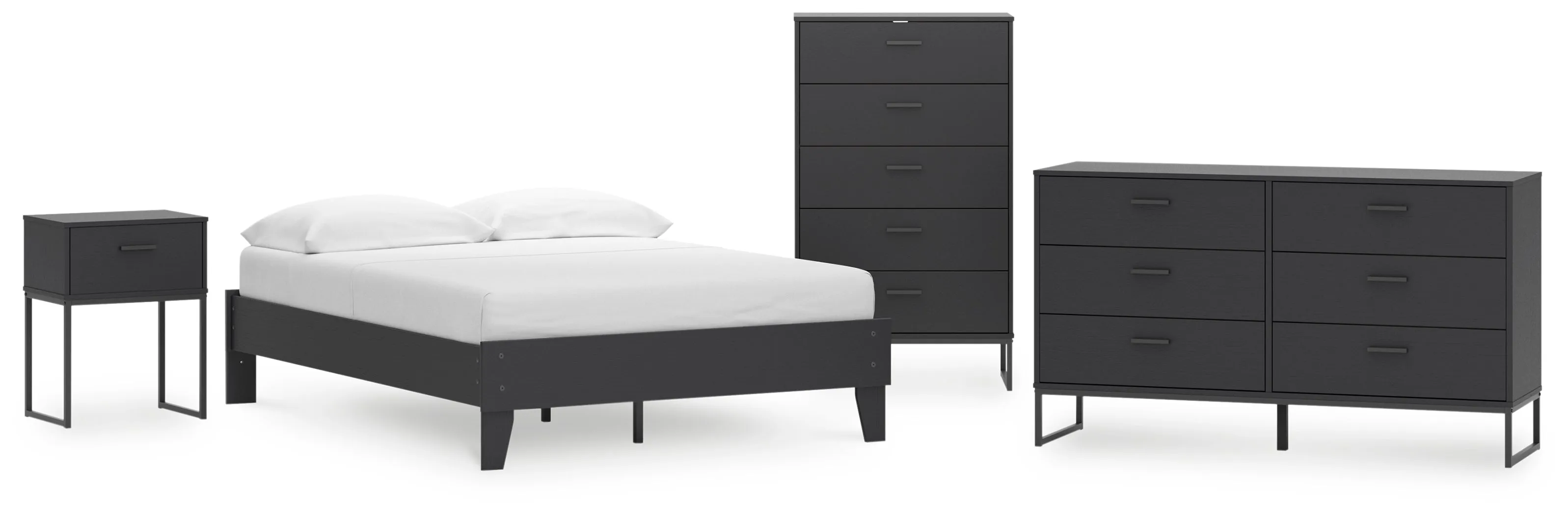 Socalle Full Platform Bed with Dresser and Nightstand in Black