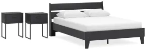 Socalle Queen Panel Platform Bed with 2 Nightstands in Black