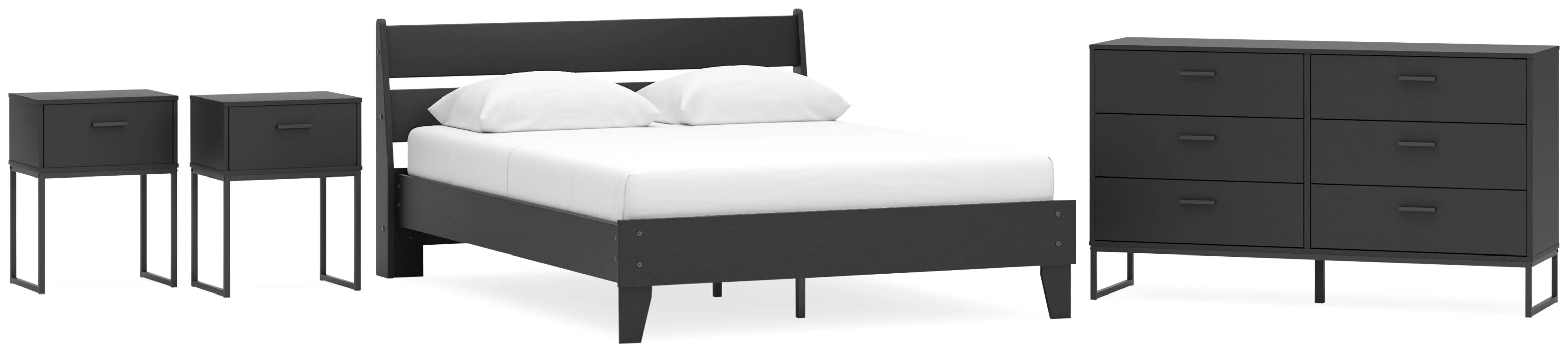 Socalle Queen Panel Platform Bed with Dresser and 2 Nightstands in Black